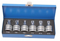 Набор головок RF-305116 торкс, Spline с отверстием 3/4" 6пр.(Т70, Т80, Т90, Т100, М16, М18), в метал